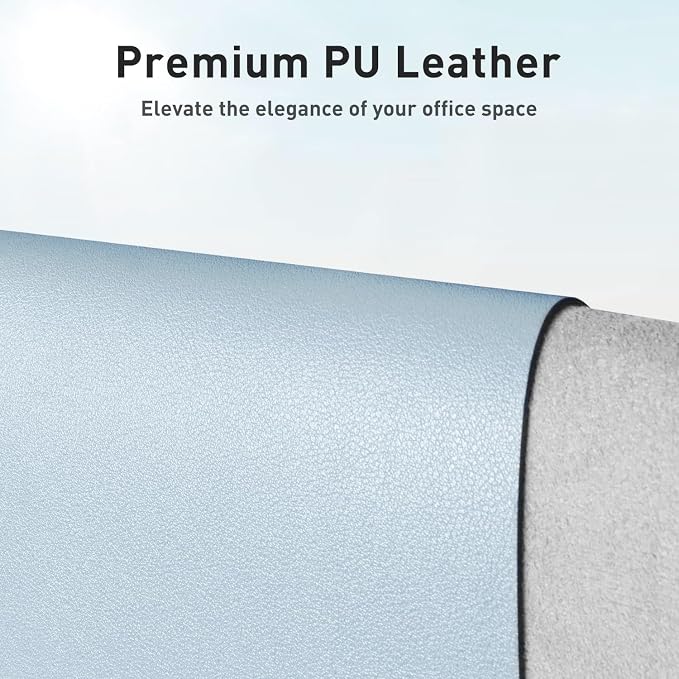 Aothia Faux Leather Desk Mat - Non-Slip PU Leather Desk Blotter, Waterproof Writing Surface, Large Desk Pad for Office & Home (Baby Blue, 55" x 17")