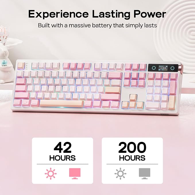 EPOMAKER TH108 PRO Full Size Mechanical Keyboard with Screen & Knob | Wireless Gaming Keyboard with 10000mAh, Creamy Gasket, Hot Swap, Custom Driver, RGB Backlight, NKRO (Pink, Sea Salt Silent)