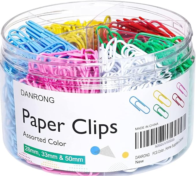 520 PCS Colored Paper Clips Assorted Sizes, Small Medium and Large (1.1", 1.3" & 2"), Colorful Paperclips for Office, School, Home Supplies-Colored