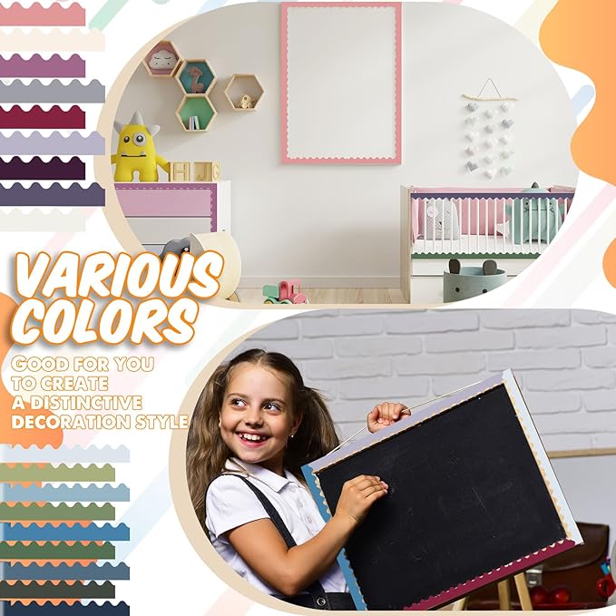 18 Rolls 300 Feet Bulletin Board Borders in 18 Colors, Scalloped Rolled Bulletin Board Trim for Wall Classroom School Office DIY Decoration(Classic Style,Vivid Colors)