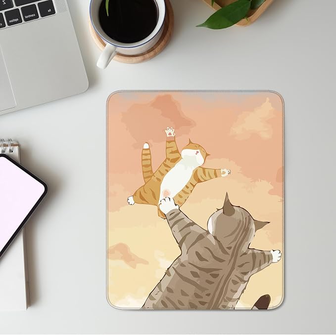 Cute Cat Square Mouse Pad,Orange and Brown Cat Mouse Pads for Wireless Mouse Desk Accessories,10"X8"Travel Mousepad with Non-Slip Rubber Base, Stitched Edge Mouse Pads for Desk,Computers,Laptop,Office
