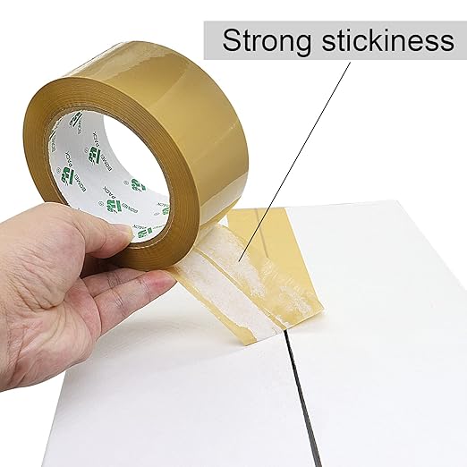 BOMEI PACK Tan Packing Tape Refills, Brown Packing Tape with Dispenser for Shipping, Moving and Packaging, 6Rolls 2.4 Mil 1.88 Inch x 60 Yards