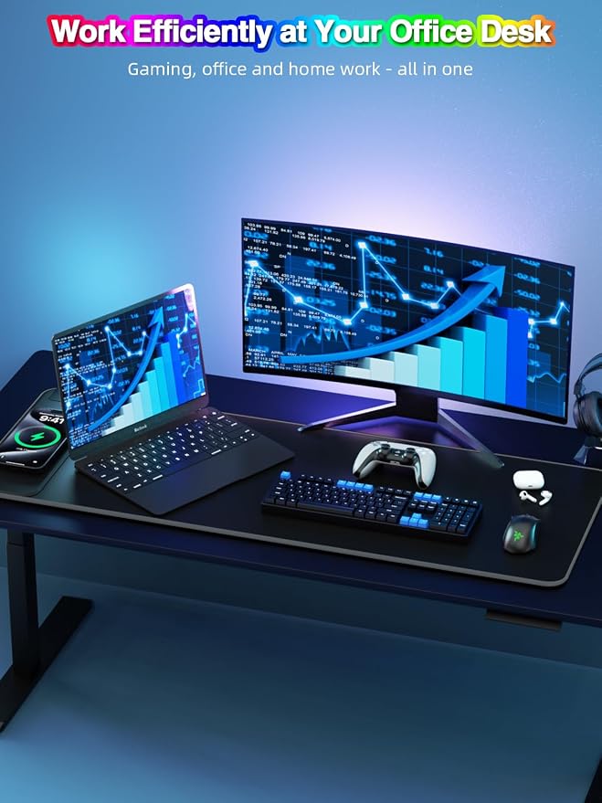Magnetic Charging Mouse Pad, 31.5x11.81 Inch XL Gaming Mousepad, 11+5 RGB Lighting Modes, Home Office Large Desk Pad with Ultra-Smooth Surface, Non-Slip, Waterproof Keyboard Pad Classic Black Desk Mat