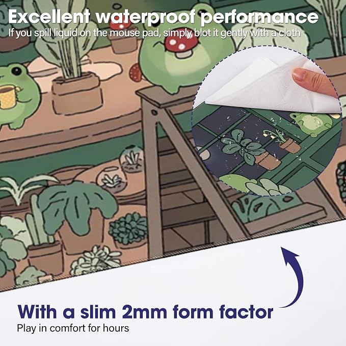 Large Extended Mouse Pad with Stitched Edges 35.4"x15.7" - Waterproof Desk Mat, Non-Slip Rubber Base for All-Desk Coverage, Perfect for Gaming Office Home, Frog