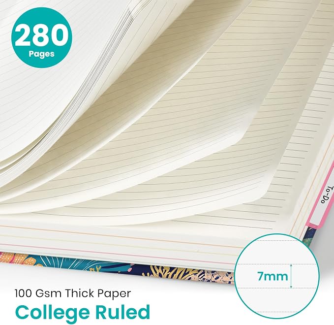 Spiral Notebooks for Work 5 Subject Notebook with Removable Dividers | Aesthetic Hardcover Journal for Women 8.5" x 11" College Ruled 280 Pages Journal for School & Note Taking, Coral Reef