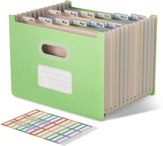 EcoStash 12 Pockets Accordion File Organizer, Upright & Open Top | Wheat Straw, 100% BPA Free, Monthly Bill Receipt Organizer, Letter/A4 Size for School Home Office Hospital - Mint Green