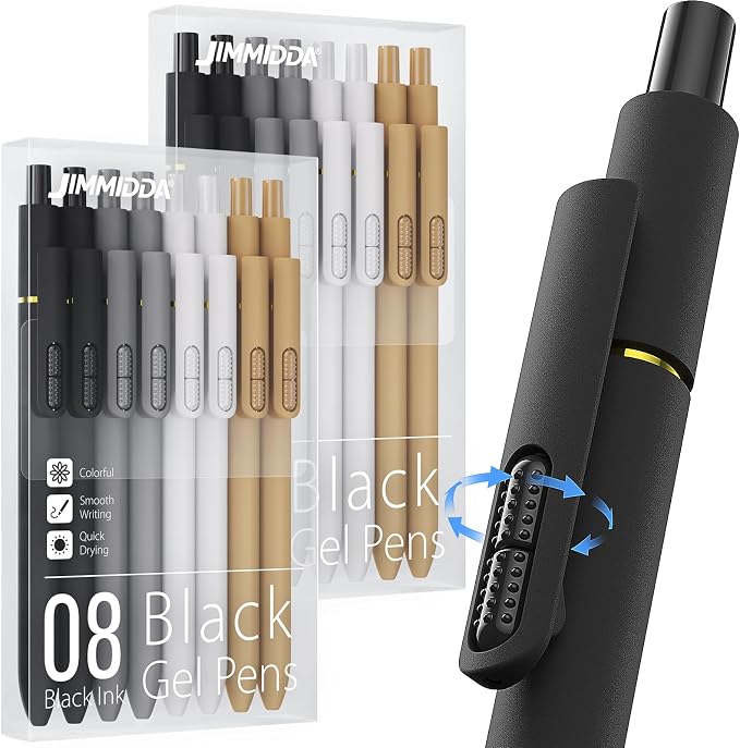 16 Pack Gel Pens, Black Ink Quick-Drying No Smudge with Fidget | 0.7mm Fine Point, Smooth Writing, Long-Lasting Ink, Stress Relief Pens for Journaling, School Office, Gift for Women Men