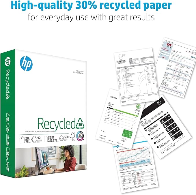 HP Papers | 8.5 x 11 Paper | 30% Recycled Paper | 10 Ream Case - 5000 Sheets | 92 Bright | Made in USA - FSC Certified | 112100C