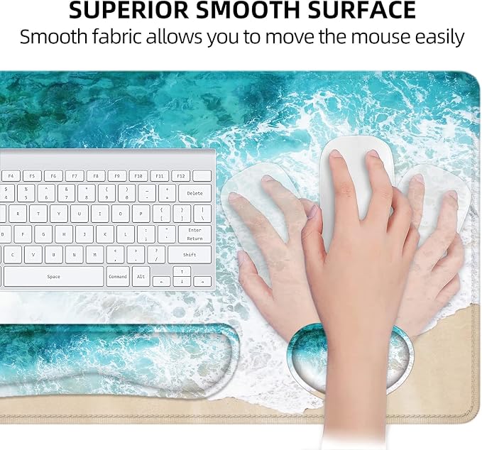 Large Mouse Pad with Wrist Rest, 4-in-1 Wrist Rest for Keyboard and Mouse | Non-Slip Waterproof Desk Mat Set, 35.4"x15.7" Desk Mat+Keyboard Wrist Rest+Mouse Wrist Support+Cup Coaster for Home Office