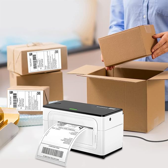 RyhamPaper 4" x 6" Fanfold Direct Thermal Labels - White Shipping Mailing Postage Labels, Perforated, Permanent Adhesive (4 Stacks - 4000 Labels)