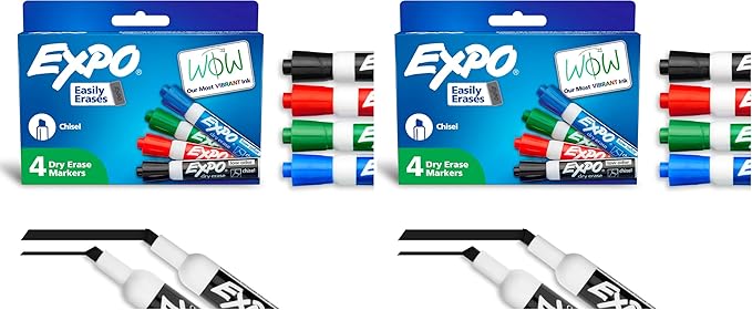 EXPO 80074 Low-Odor Dry Erase Markers, Chisel Tip, Assorted Colors, 4-Count (Pack of 2)