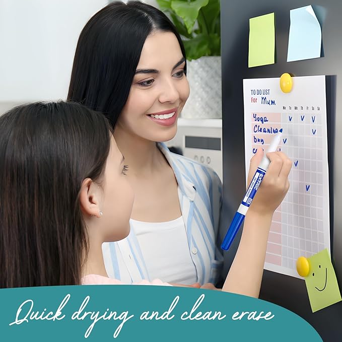 EXTRIC Dry Erase Markers Fine Tip, 12 Count Thin Whiteboard Markers, 4 Assorted Colors Fine Point Dry Erase Marker for Kids, Skinny Marker for Whiteboard