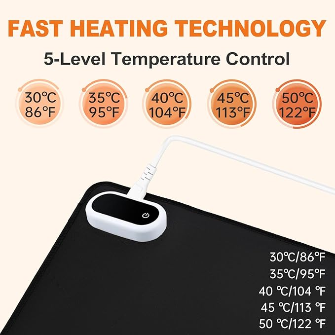 Heated Desk Pad and Mouse Pad (Large 31.5x13 Inch) - 5-Temperature Settings with 4H Auto Off, Fast Warm-Up Electric Office Mat for Home, Work & Gaming (Dark Gray)