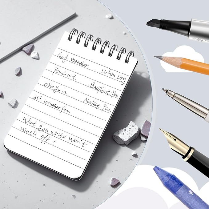 6 Pack Weatherproof Pocket Notebook, 5" x 3" Top-Spiral Weatherproof All Weather Notepad for Office School Police Outdoor Recording Steno Note Pads