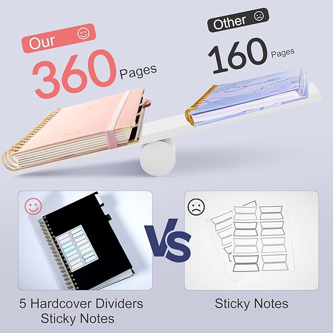 Thick 360 Pages Spiral Notebook Journal for Women with Pen, B5 Leather 5 Subject Hardcover College Ruled Note Book, Journaling Notebooks for Writing Work School, Pink