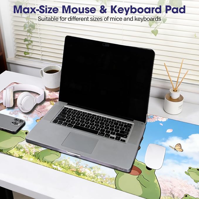 Professional Extended Gaming Mouse Pad - 31.5" x 15.7" Large Desk Mat with Stitched Edges, Waterproof Coating Non-Slip Rubber Base for Gamers Esports Pros Office Home, Frog05