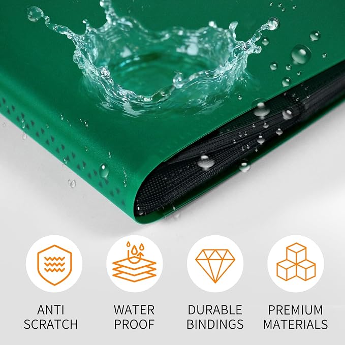 Trading Card Binder 9 Pocket, 360 Card Waterproof Folder with Side Loading Sleeves, Sturdy Card Collection Album for MTG, TCG, Game Cards & Sports Cards,1 Pack, Dark Green