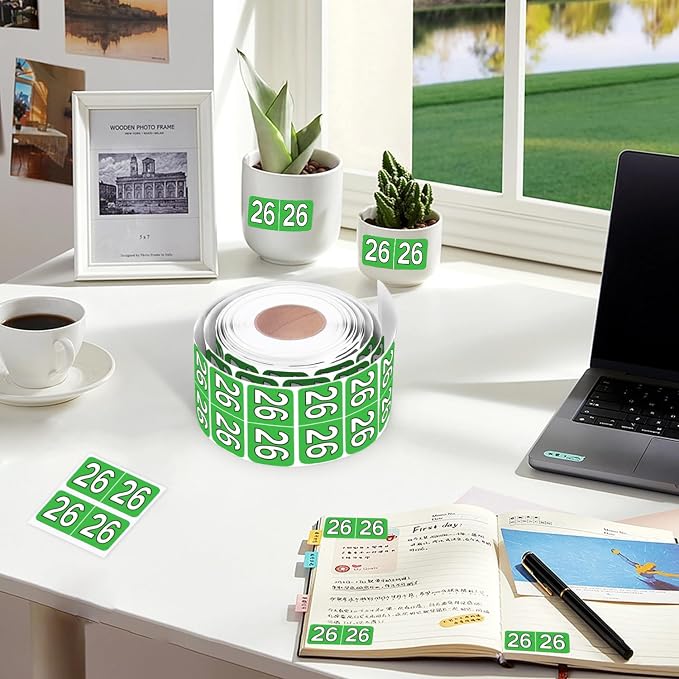 500 Pieces 2026 Year Stickers File Folder Year Labels Rectangle Coded Colored Year Stickers Self Adhesive Year Labels Tab File Folders Office Supplies, 1 Roll, 3/4" x 1-1/2"(Green)