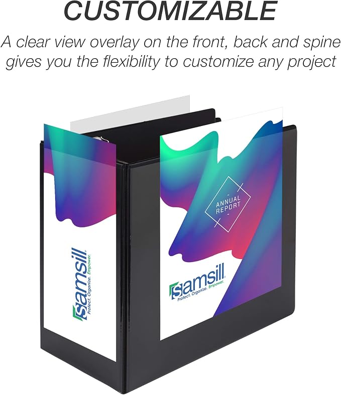 Samsill Durable 6 inch 3 Ring Binder, Made in USA, Locking D Ring 100% Recycled Chipboard, Black, 6 Pack