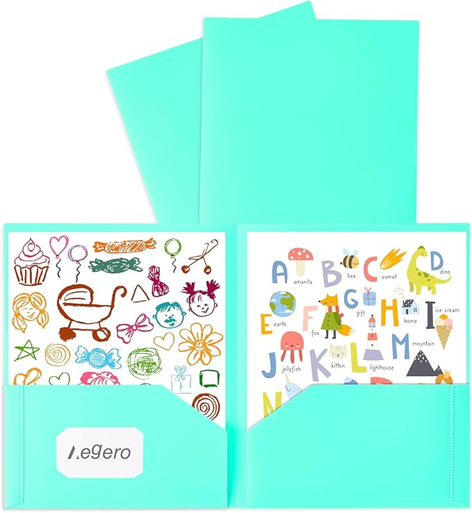 Aegero Plastic Folders with Pockets (7 Pack, Light Blue) | Durable Heavy Duty File Folders with Business Card Slot, 2-Pocket Folder for Schoolwork & Office,Letter Size