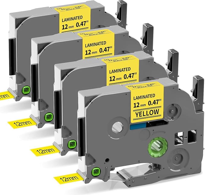 Colorty Replace for Brother P-Touch Label Tape Yellow TZe-631 TZ Tape 12mm | 0.47" Laminated Black on Yellow Tape for Ptouch Label Maker PT-D210 D200 H110 D400, 1/2 Inch x 26.2 feet, 4 Pack