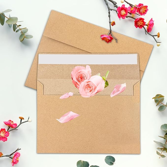 100Packs A7 Kraft Envelopes 5x 7 Inch Card Envelopes,Self Seal for Weddings, Greeting Cards，Mailing， Invitations, Photos, Postcards