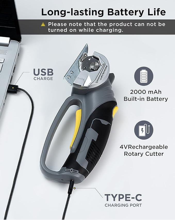 InoKraft Cardboard Cutter,Cordless Electric Scissors with Safety Button, 300 RPM High-Speed Rotary Cutter for Fabric, Cardboard, Plastic, Leather, Electric Box Cutter with LED Light, 4V Li-ion Battery