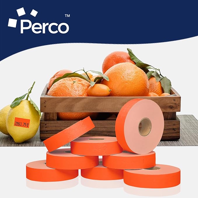 Perco Fluorescent Red Pricing Labels for Monarch 1131 Price Gun – 3 Sleeves, 24 Rolls Value Pack - 60,000 Price Marking Labels – with Ink Rolls Included