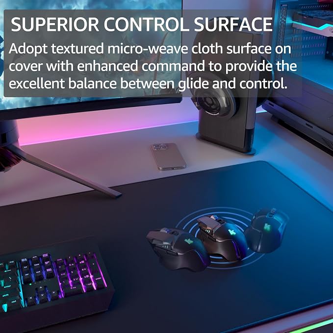 KTRIO Large Gaming Mouse Pad Desk Mat for Gamer, 35.4" x 15.7", Black, XXXL | Extended Size Design, Superior Micro-Weave Cloth, Non-Slip Rubber Base, Durable Stitched Edges, Water-Resistant Coating