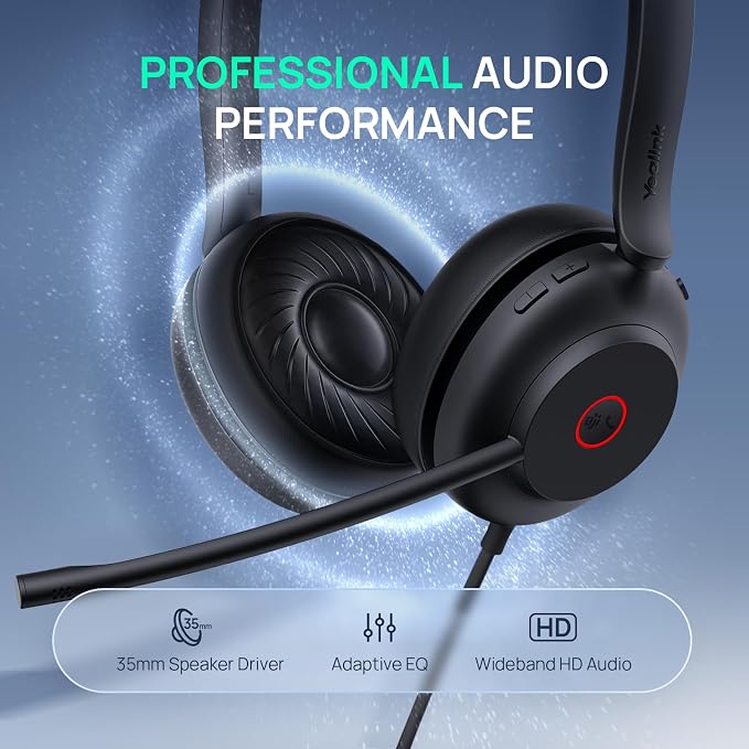 Yealink UH35 2nd Gen Wired Headset, USB-C/A,AI Noise Canceling Mic,HD Audio | Teams/Zoom Certified, Single-ear Headphones with 2-Microphones, Play&Plug for PC/Phone, Work,Calls,Online Meeting,5.6ft Cable