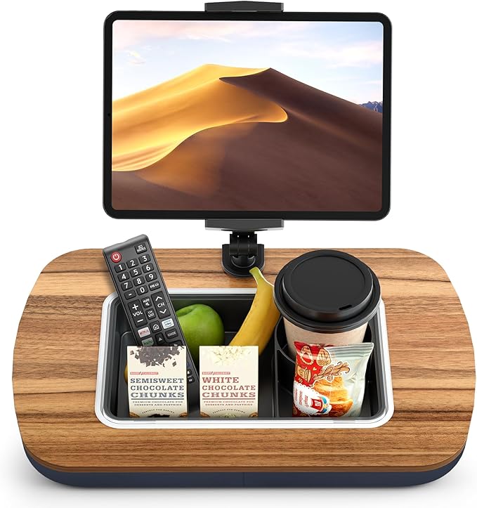 Tablet Pillow Stand for Lap Use,Adjustable iPad Holder with Snack Bowl,360° Rotating Clip for 4.7-13" Kindle,Phone,Tablet.Ideal for Hands-Free Reading and Relaxation on Bed,Couch,Recliner,Gray