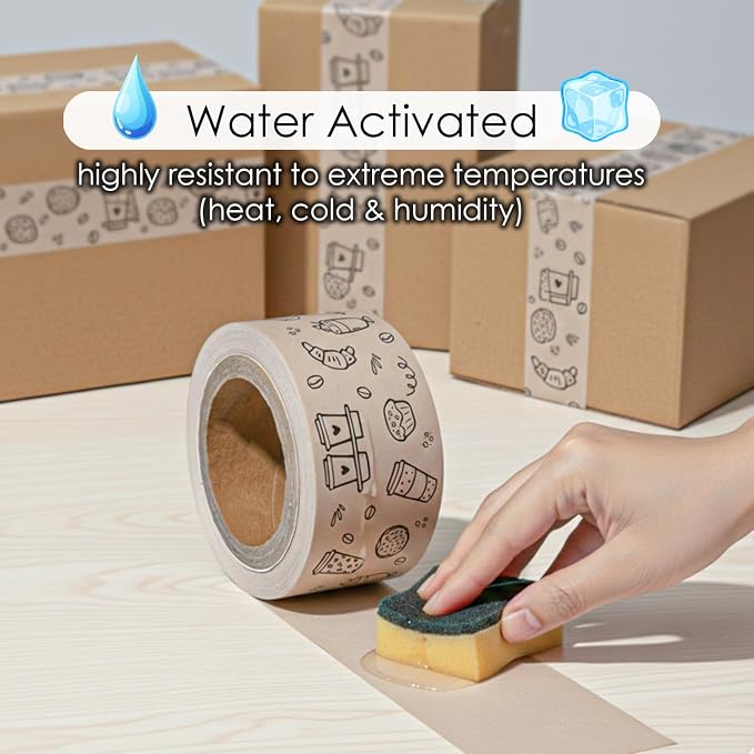COACO Custom Logo Shipping Tape, Eco-Friendly Custom Water Activated Tape | Reinforced Gummed Paper, Strong Seal Packing Tape for Small Business Branding, White (50')