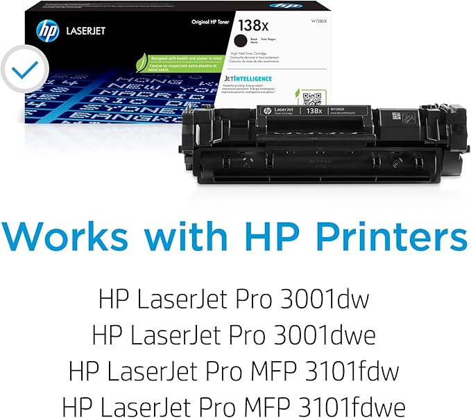 HP 138X Black High-Yield Toner Cartridge | Works LaserJet Pro 3001 Series,LaserJet Pro MFP 3101 Series | W1380X,(Pack of 2)