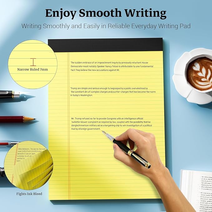 Yellow Legal Pad, 8.5 x 11 College Ruled Notepad, 12 Pack Notepads | 8.5 x 11 Legal Writing Pad, 30 Sheets Per Note Pad, Micro Perforated Yellow Lined Paper for Work Study Daily Note Taking List