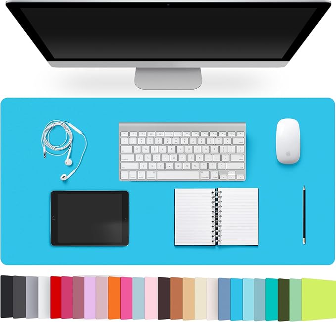 Leather Desk Pad Protector,Non-Slip Desk Pad(Bright Blue, 23.6" x 13.7") | on-Slip PU Leather Large Mouse Pad,Easy Clean Desk Protecor Mat,Writing Pad for Office Work/Home/Decor