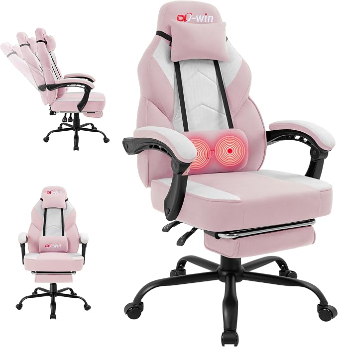 Video Gaming Chair for Adults, Computer Chair with Footrest and Ergonomic High Back, Big and Tall Gamer Chair with Massage Lumbar Support (Blush)