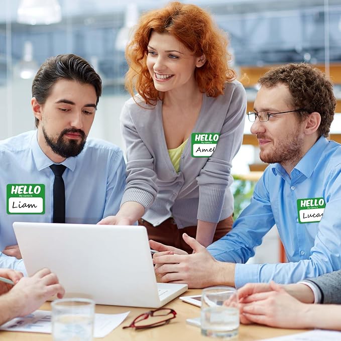 256 Pcs Name Tags Sticker 3"x2.5" Hello My Name is Stickers, Green Name Labels Adhesive Identification Name Badges for School, Office, Meeting, Family Parties, Mailing