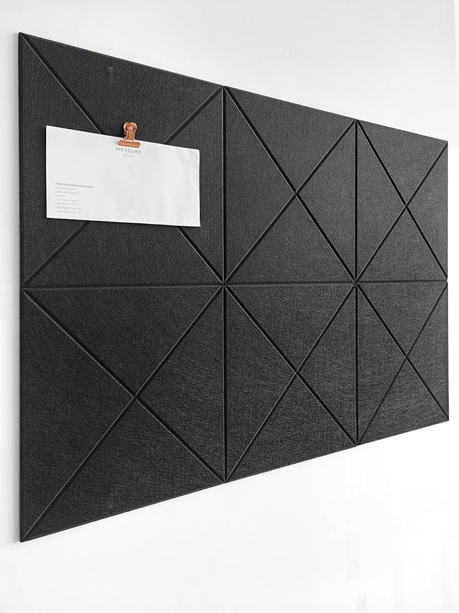Cork Board 24 x36 Alternative - 6 Pack Felt Wall Tiles with Safe Removable Adhesive Tabs, Cork Boards for Walls Cork Board for Home Office Pin Board Tack Board - Black