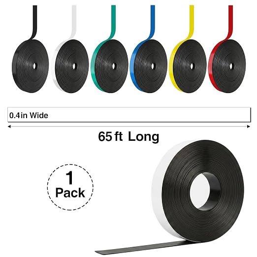 CHUNNIAO 0.4" x 65' White Fine Magnetic Tape for Classroom Chalkboard,2/5" Highlighter Line Strips
