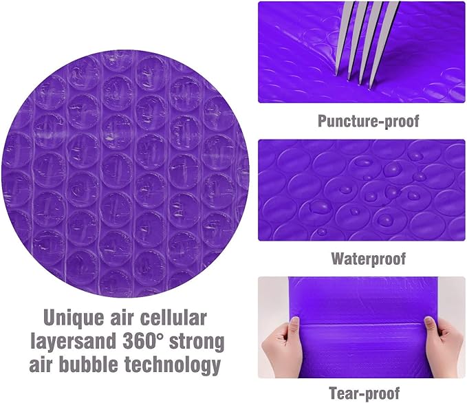 HBlife 50Pcs Bubble Mailers, 6x10 Inches Self Seal Purple Poly Mailers, Padded Envelopes Shipping Bags Packaging for Small Business