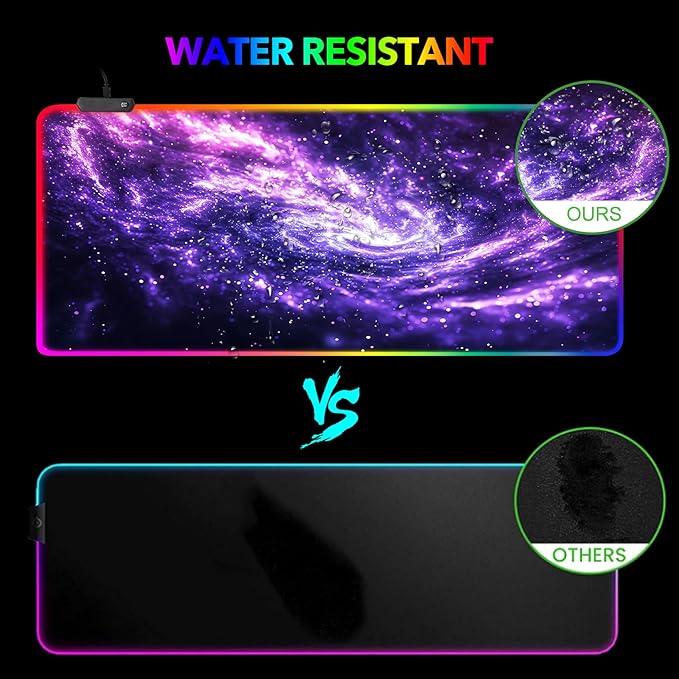 AIMSA RGB Mouse Pad LED Gaming Mouse Pad with 14 Lights Modes, Non-Slip Rubber Base Computer Carpet Desk Mat for PC Laptop (35.4 x 15.8 inch) Purple Blue Nebula