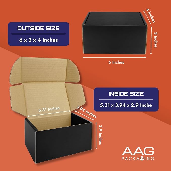 Corrugated Shipping Box Mailers, Kraft Brown, Triple-Layer Board Secure Slot Closure (Black, 6"x4"x3" / Set of 20)
