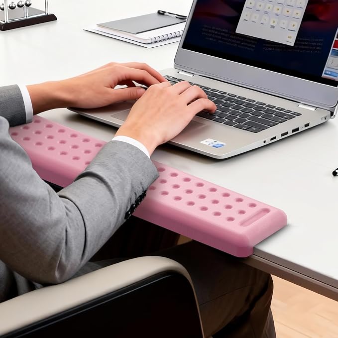 Leolee L-Shaped Desk Long Wrist Rest Elbow 60CM, Light Pink Arm Rest Desk | Memory Foam, Non-Slip Base, Ergonomic Desk Edge Cushion, Wrist Support for Computer Keyboard, Typing, Office, Home