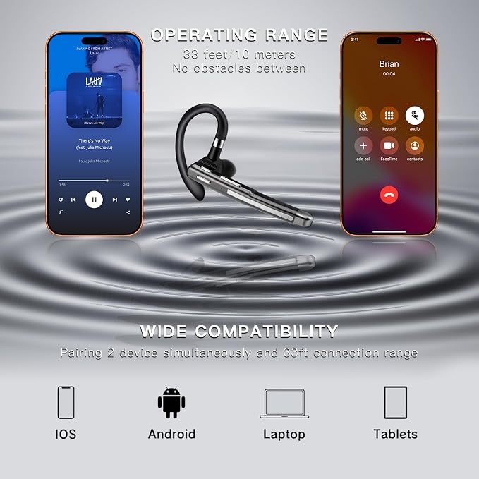 Bluetooth Headset V6.1,100Hrs Talk Time Single-Ear Wireless Earbud,CVC8.0 Noise Cancelling Bluetooth Earpiece,Handsfree Headset with Mic,Driving Headphoone for Trucker, Office, Business