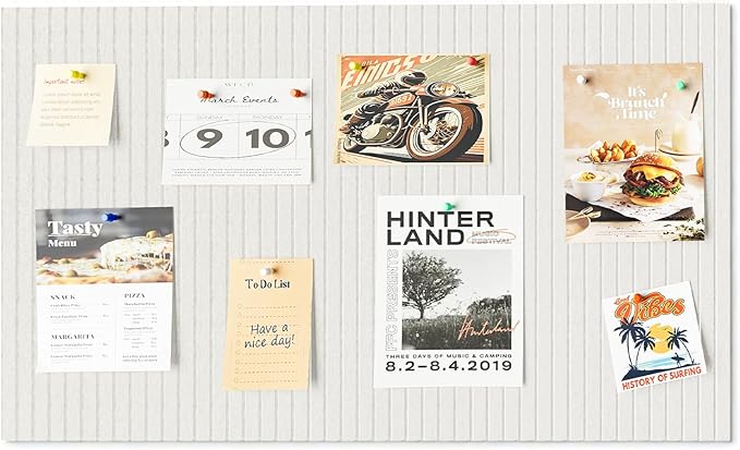 24 x 16 inches Large Bulletin Board, Decorative Felt Pin Board, 0.35“ Thick Foldable Photo Display Board with Self-Adhesive Tape, Vision Board for School Home Kitchen Office Walls - Beige
