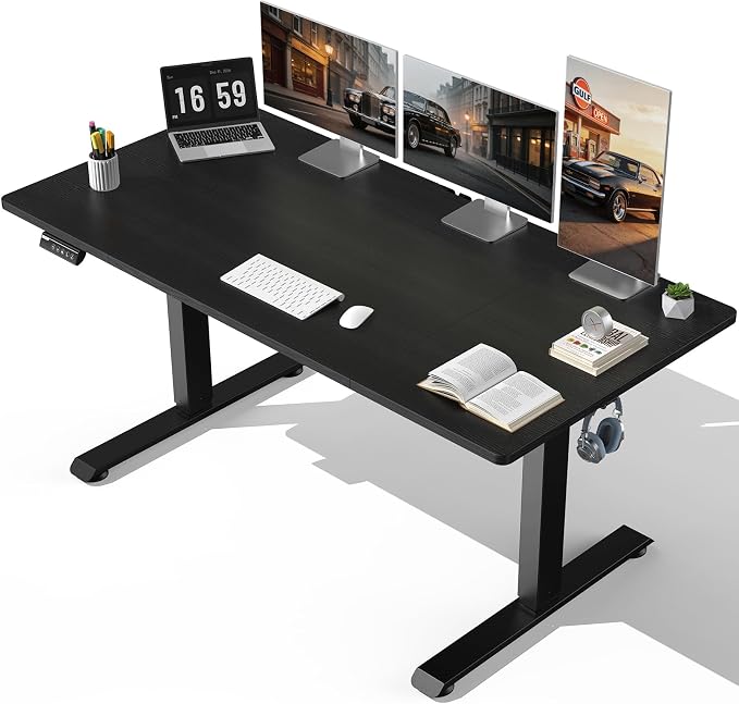 Veken 63" x 28" Super Large Standing Desk, Conference Room Tables, Black | Height Adjustable Electric Computer Desk, Sit to Stand Up, Modern Workstation for Home Office, Writing, Gaming Study