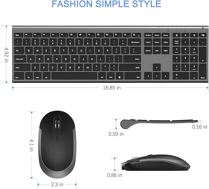 Vssoplor Wireless Keyboard and Mouse, Rechargeable Ultra Slim, Dark Gray | Quiet Full-Size Keyboard and Mouse Combo Set, for Laptop, PC, Notebook, Desktop, 2.4GHz Stable Connection, for Office/Home