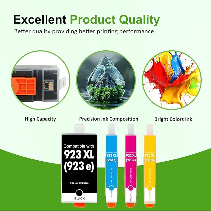 923XL 923 8130e 8125e Ink Cartridges Combo Pack with Chip for HP Printers | Replacement for HP923 XL 923e Ink for HP OfficeJet Pro 8130e 8125e 8135e 8138e 8124e 8139e 8120 8130 8122e Printer (4 Pack)