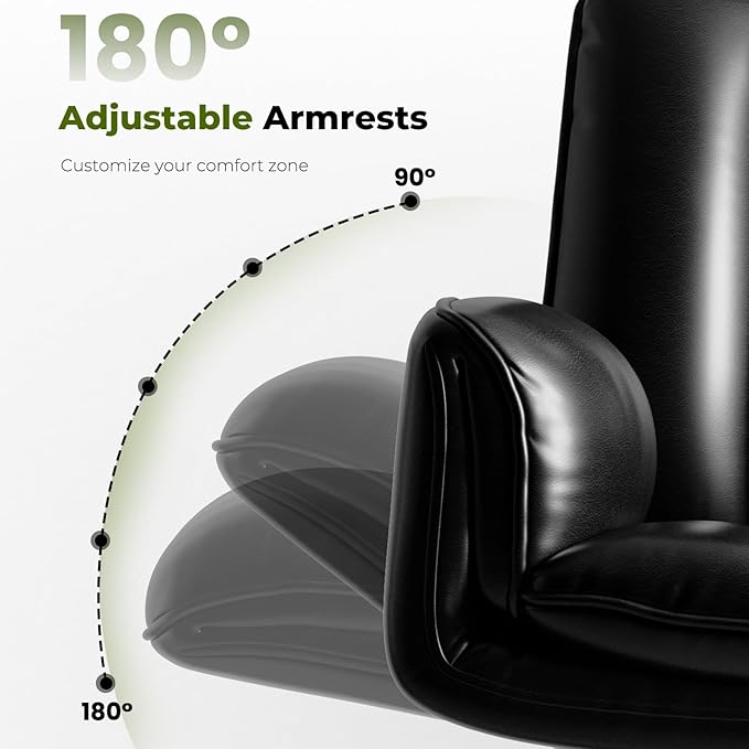 Criss Cross Office Chair with Armrests & Wheels, Comfy Big and Tall Chair, Ergonomic Executive Gaming Computer Chairs with Foot Rest, PU Leather Wide Seat Reclining Desk Chair, Black