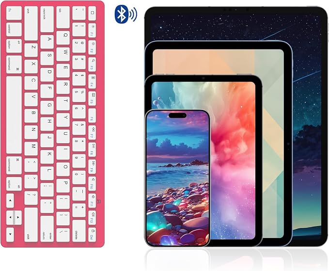 OMOTON Ultra-Slim Bluetooth Keyboard for iPad,iPad Pro/Air/Mini,iPhone | Stable Wireless iOS Keyboard with 12 Multimedia Keys, Portable Size for Office, Business, Travel, School, Red